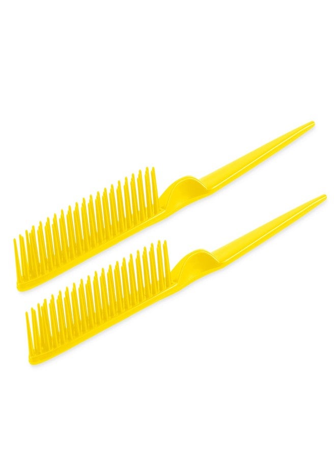 SIMPOR 3 Row Hair Comb for Natural Detangling Curly Hair Styling Brush Nylon Bristle Unbraider Teasing Comb Rat Tail for Women Men Yellow - Image 1